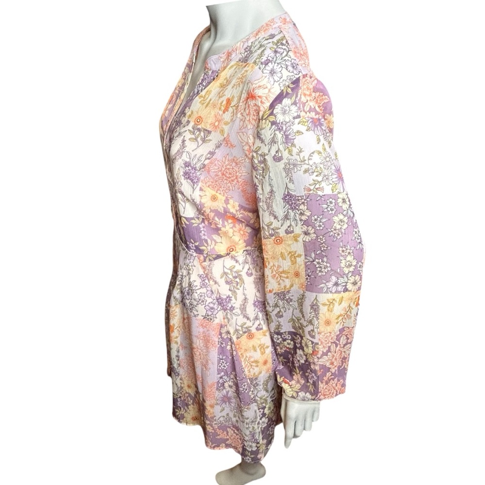 NWT LOFT Women’s Medium Floral Godet Split Neck Swing Dress Purple - Picture 7 of 14